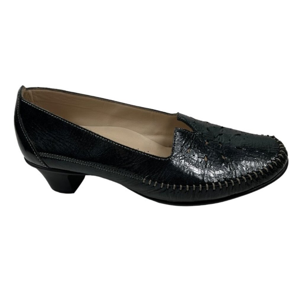 SAS Sonyo Patent Leather Blue Heeled Shoes See Measurements 9.68”/Size 8.5